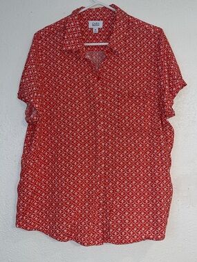 Croft & Barrow Red Printed Short-Sleeve Blouse